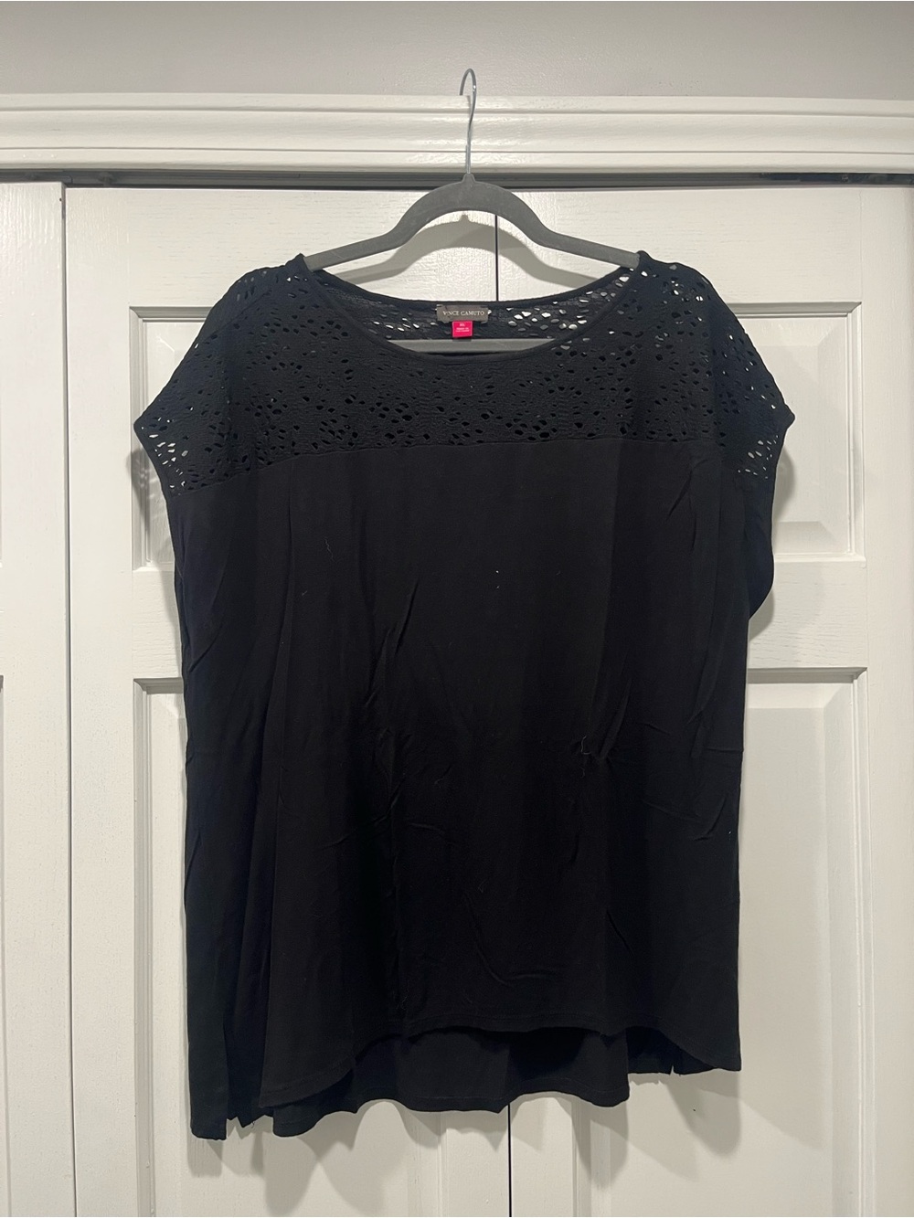 Vince camuto black Crochet-Yoke Women's Top